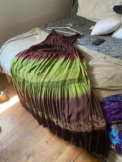 Multi color maxi dress with see through waist.