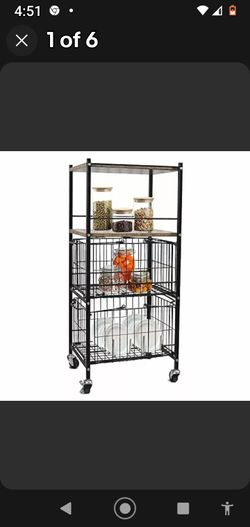 BOPRIO  KITCHEN ROLLING STORAGE RACK WOOD SHELVES