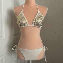 White & Gold Sequin Bikini