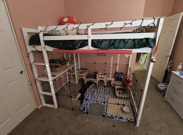 Full Size White Loft Bed with Mattress