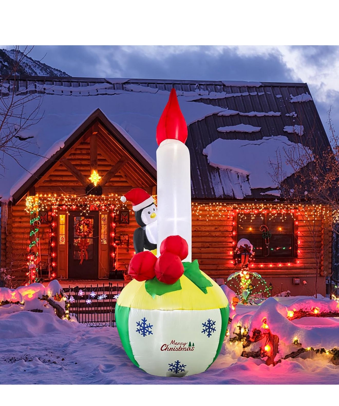 8FT Christmas Inflatables Outdoor Decorations, Bubble Lights Christmas Lighted Blow Up Yard with Built-in LED Lights, Backyard Inflatables for Garden 