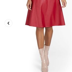 Medium Red Faux-Leather Belted Full Skirt (NEW)