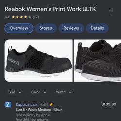 Reebok Womens 8.5 Work Shoes RB249
