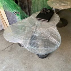 Matching Side Table And Coffe Table Glass The Level Circular Coffe Table The Glass Turns And Intertwines Very Heavy And Expensive Paid $1500 New  250$