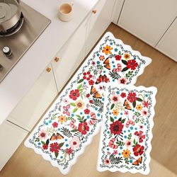 2PCS Waterproof Nonslip Cushioned Anti Fatigue Kitchen Mats, White Multi Print, NEW