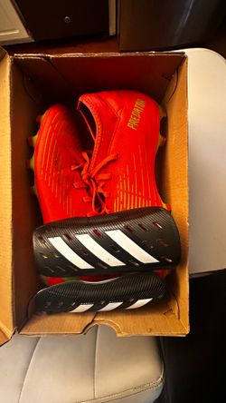 Adidas Predators Cleats Orange & Green with Shin Pads Black & White