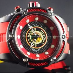 New Invicta NHL Retro 52mm Quartz Chronograph Glass Fiber Red Black SS Watch