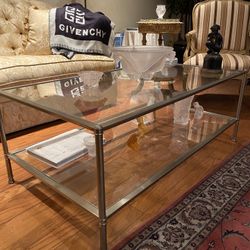 Antique Steel And Glass Coffee Table 