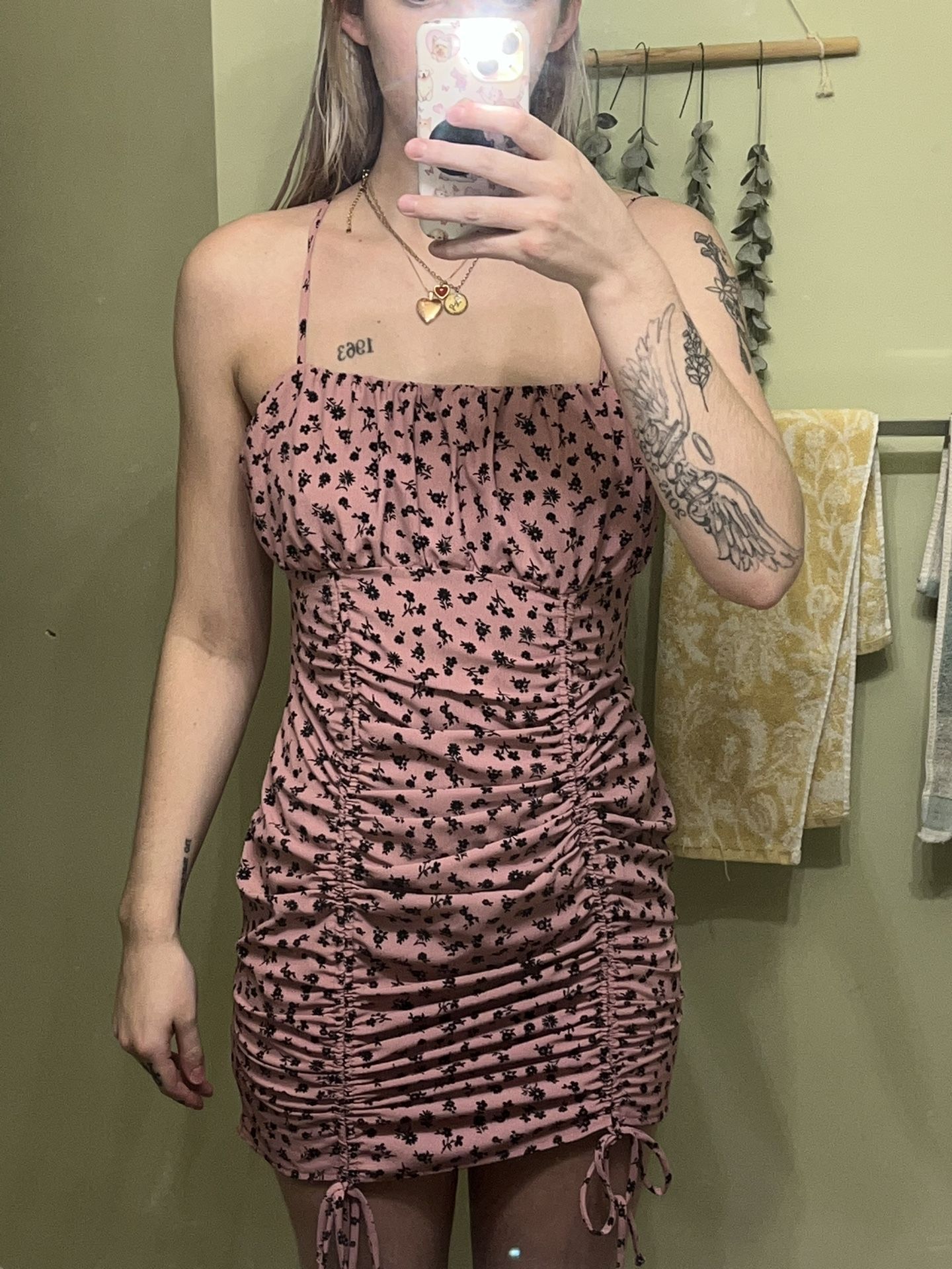 Pacsun Women’s Pink Dress W/ Black Flowers 