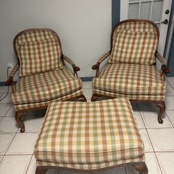 Vintage Lexington French Lounge Chairs and Ottoman