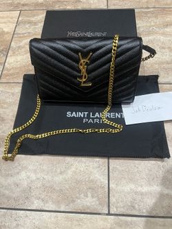 YSL Yves Saint Laurent Black And Gold Leather Crossbody Bag