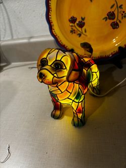 5” Tiffany-Style Stained Glass Dog Accent Lamp