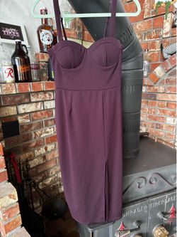Trixxi Plum Strap Midi Bustier Dress w/ Front Slit