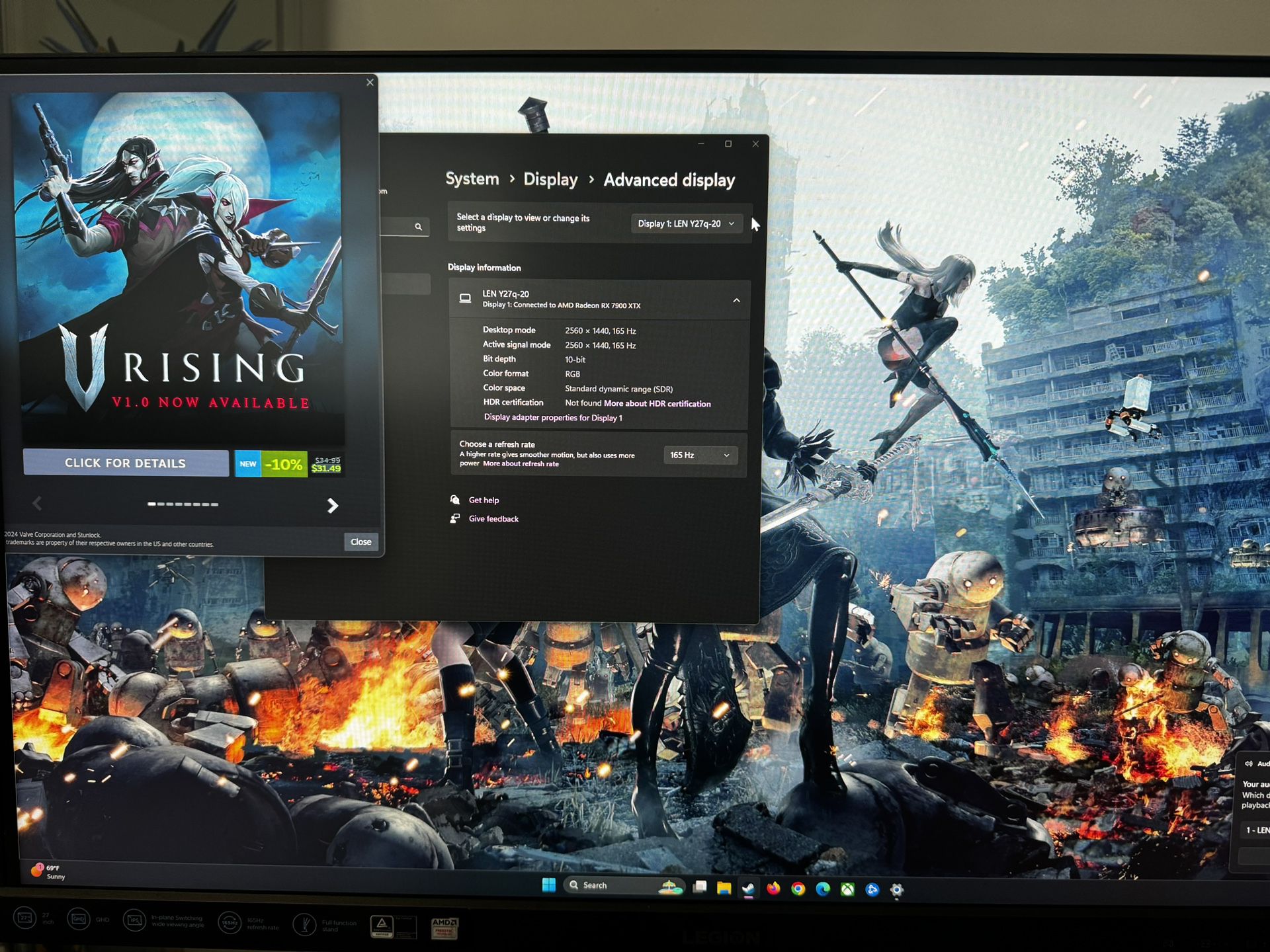 Lenovo Y27Q-20 27” 1440p IPS 165 Hz - With Additional Monitor Arm