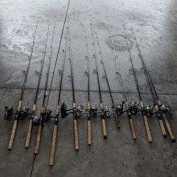 Assorted Fishing Poles With Reels Freshwater 