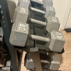 Set Of Heavy Hex Cast Iron Dumbbells  In NEW CONDITION Total: 260 lbs (NO  RACK)