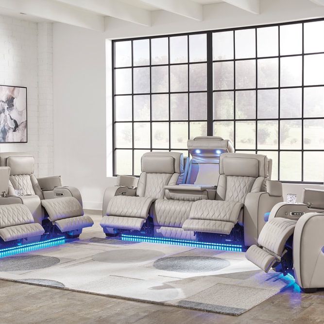 New two-piece sofa and loveseat includes genuine, leather, and air massage
