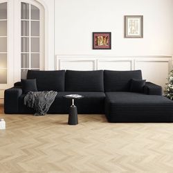 108" Sectional Couches for Living Room Modern Modular Sofa with L-Shape Couchs Upholstered Boneless Couch Deep Seat Sectional Couch with Chaise (Black