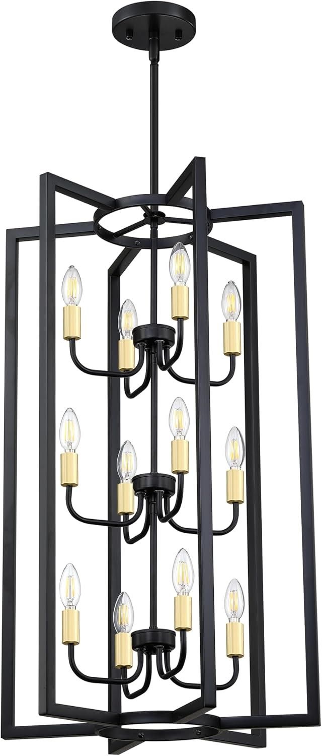 12 Lights Farmhouse Rustic Vintage Cage Chandelier Hanging