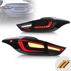 VLAND LED Smoked Tail Lights Compatible for [Hyundai Elantra 2011-2016 ] Rear Tail Lamps Assembly with Dynamic Animation Running Light, Sequential Tur