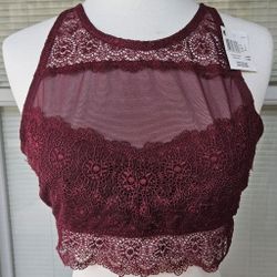 NWT KMART Sheer Burgundy Lace Bralette L/XL