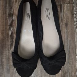 Black 1in Wedge Heel Bow Shoes Size 11