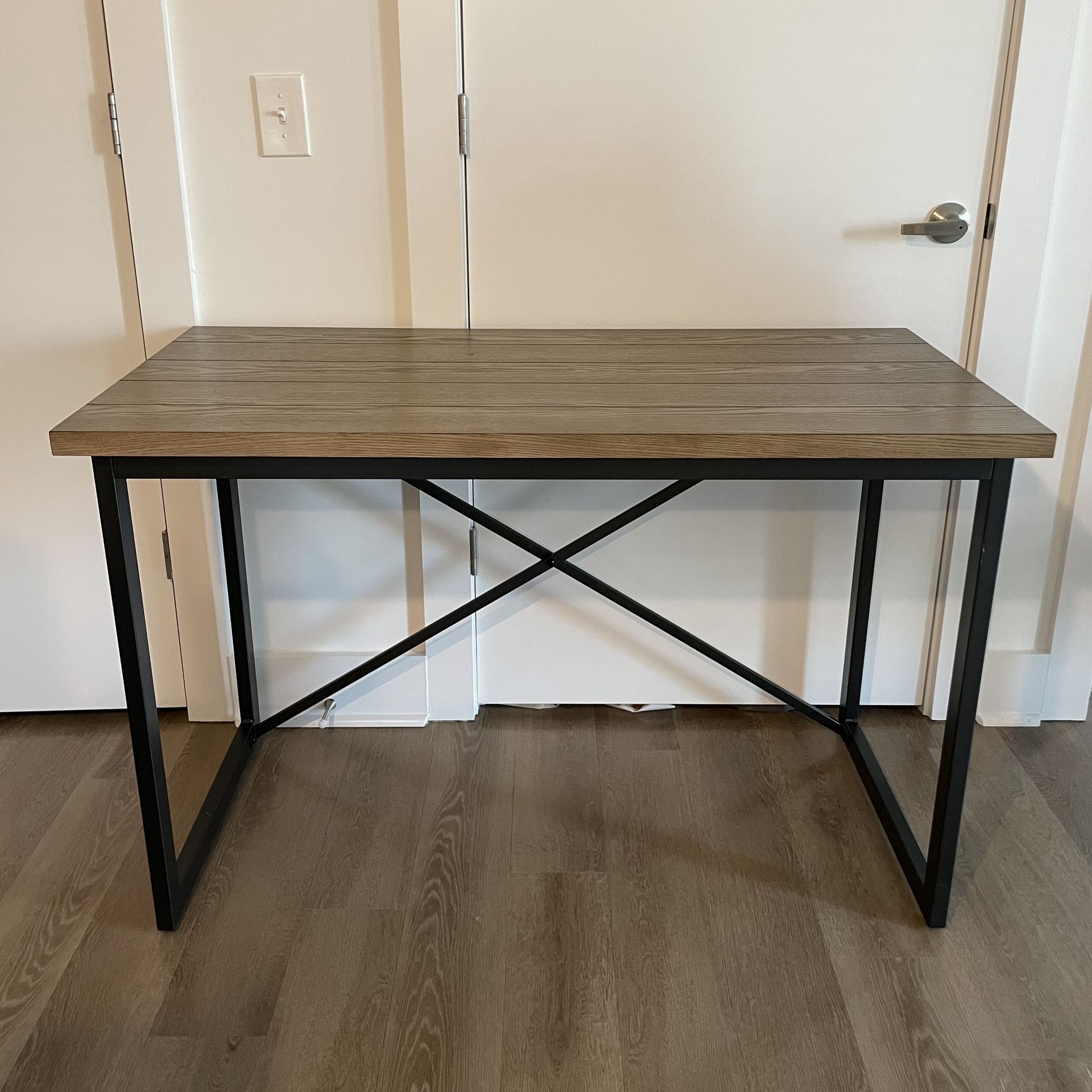 Wood Desk Table with Black Metal Frame