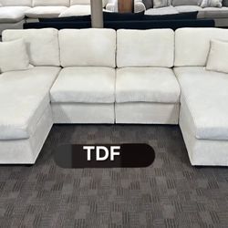Ivory Color Corduroy Sectional Sofa Couch (New In Box) 
