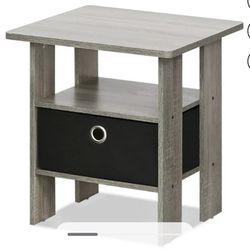 Furinno Andrey End Table Nightstand with Bin Drawer, French Oak/Black (set Of 2)