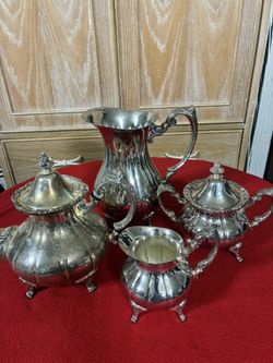 Vintage 4-Piece Melon-Ribbed Footed Tea & Beverage Service Set