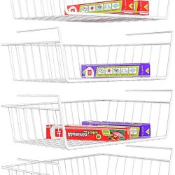 Hanging Under Shelf Storage Basket, 4 Pack Under Cabinet Metal Desk Storage Rack Organizer for Kitchen Pantry Bookshelf, Easy To Install