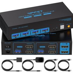 HDMI KVM Switch 2 Monitors 2 Computers 4K@60Hz USB 3.0 Dual Monitor KVM Switch