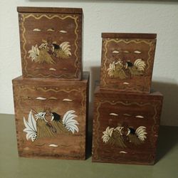 Vtg Wooden Canister Set