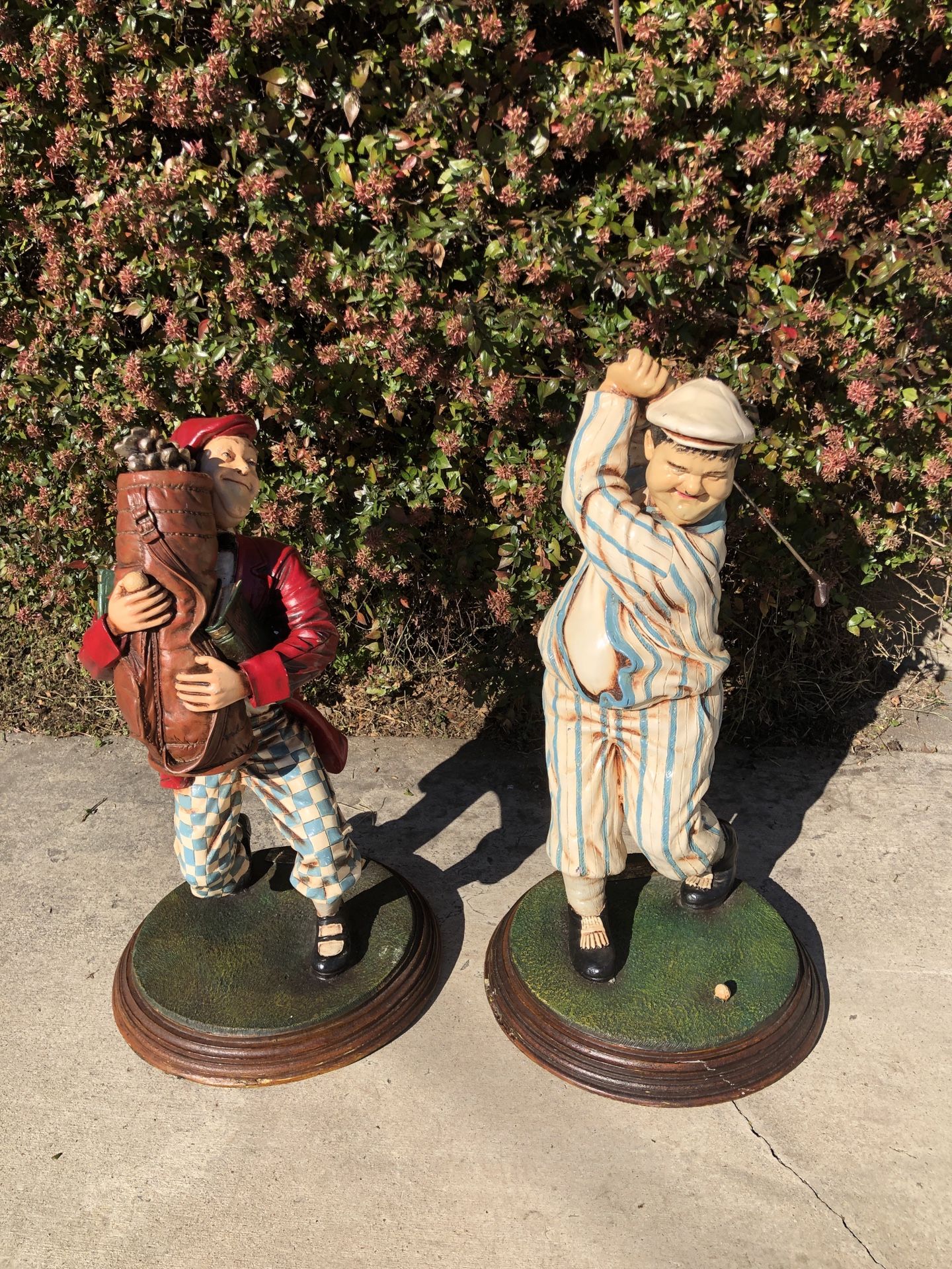 Rare Vintage Laurel And Hardy Golf Plaster Statue Set