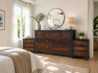 ✨ 3-Piece Modern Wood & Cracked pepper Bedroom Set