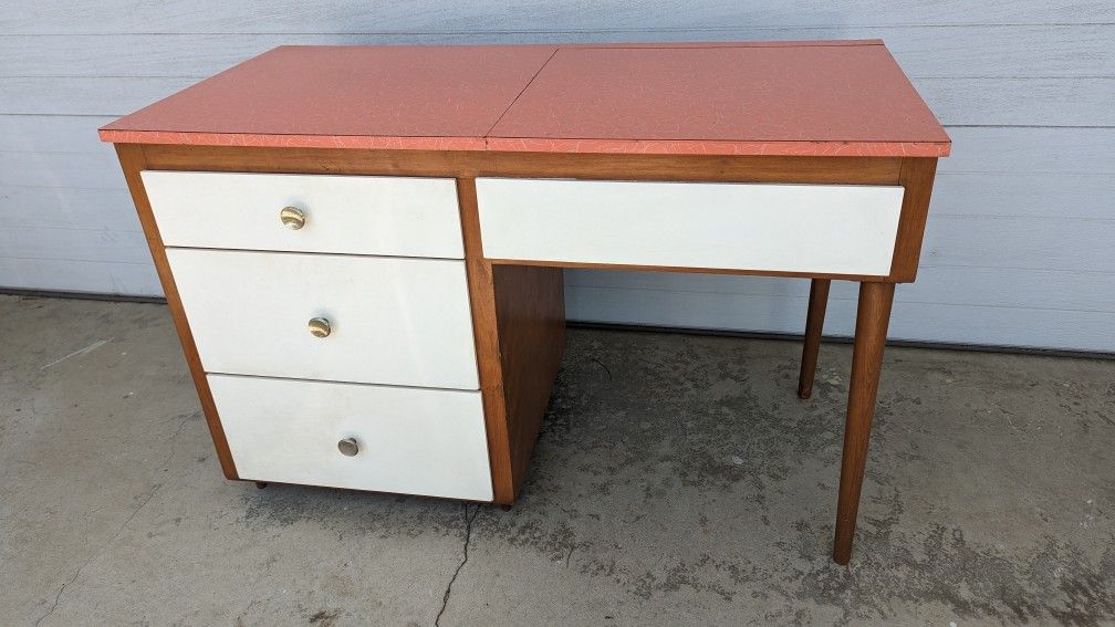 Mid Century Wood Desk Makeup Table Laminate Swing Top