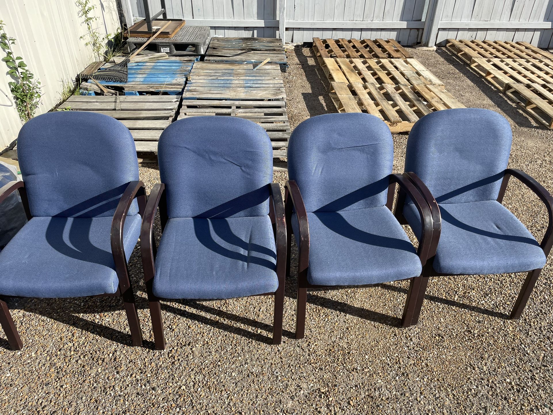 4 Blue Wooden Office Lobby Chairs 