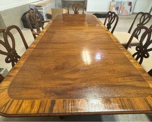 Mahogany Dining Table with Extendable Leaf + 8 Chairs, 18th-Century Inspired-Complete Set