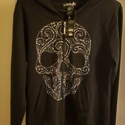 New,Los Angeles Bus Stop Brand, L  Womens Black Multi-Color Bling Skull Hoodie 95Cotton-5 Spandex,tags Still On, Asking $30. Store Ad $54