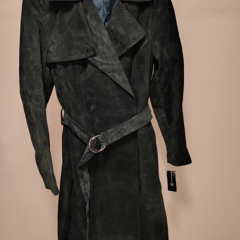 Women's Dark Teal Suede Trench Coat