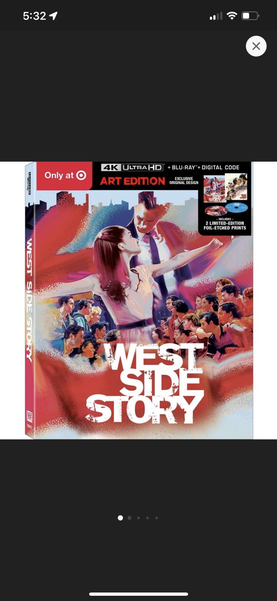 New, Factory Sealed-West Side Story Art Edition, includes 2 limited edition Foil Etched Prints 4K/UHD/Blu-Ray/Digital Code 