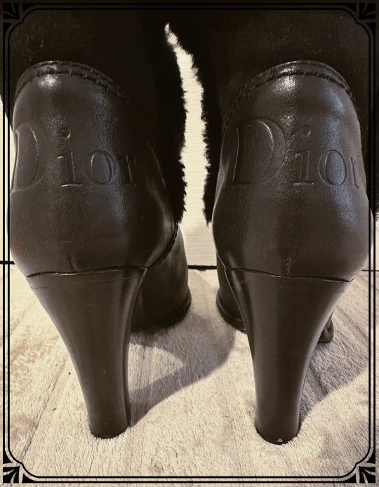 Christian DIOR Black Fur Trimmed Ankle Boots/Size 7
