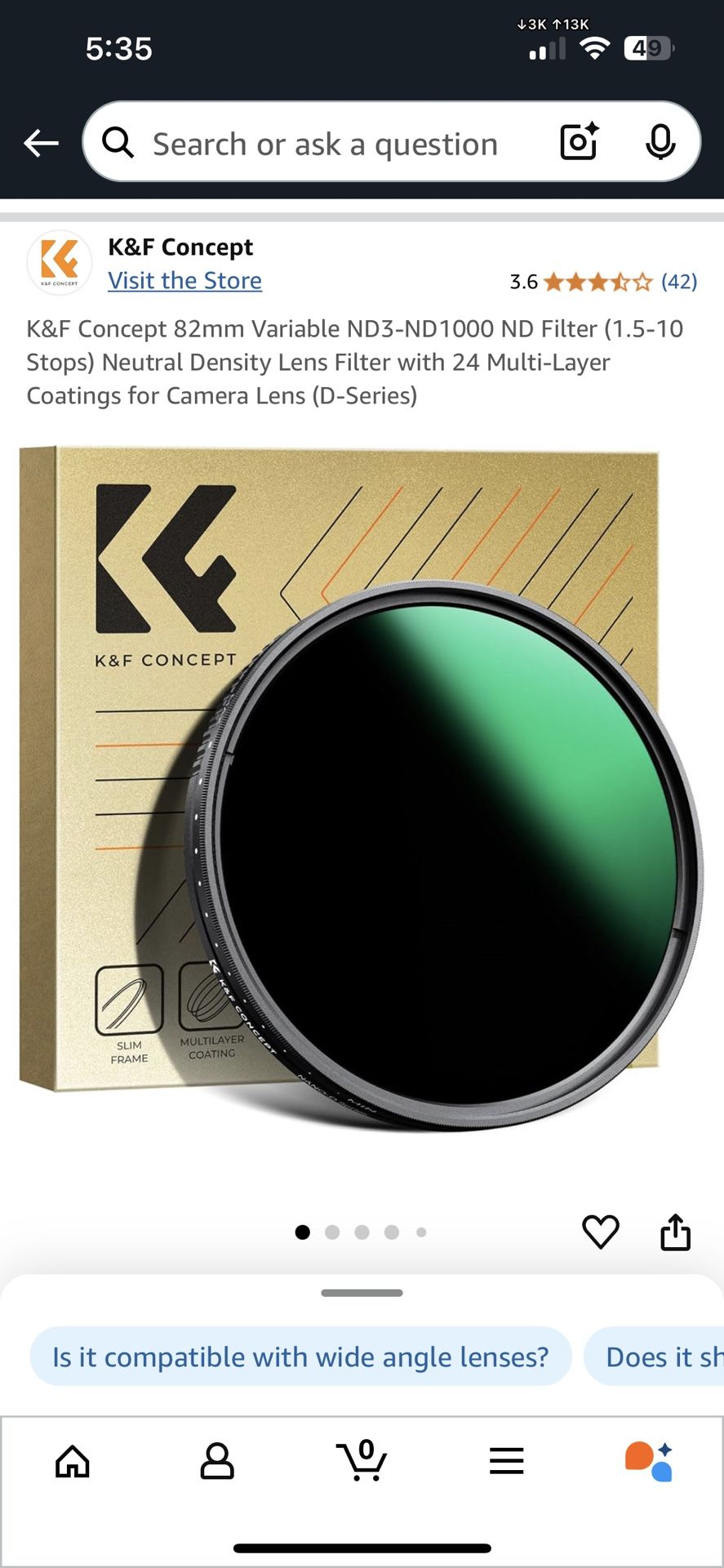 K&F Concept 82mm Variable ND3-ND1000 ND Filter (1.5-10 Stops) Neutral Density Lens Filter with 24 Multi-Layer Coatings for Camera Lens (D-Series)