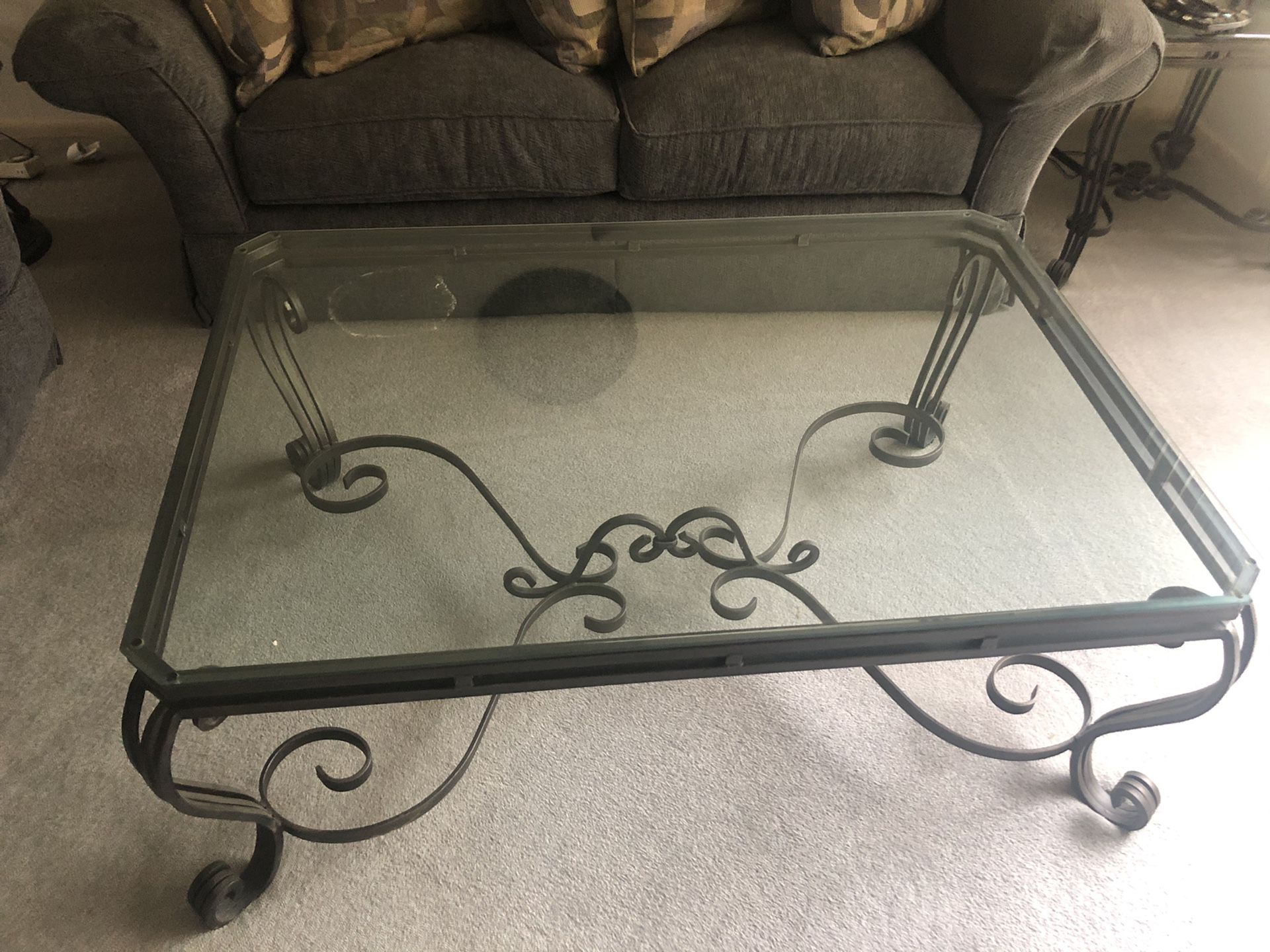 Glass coffee table with end table