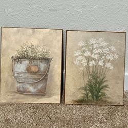 Art Wood Base 2 pieces Rustic Flowers Herbs Pot Debta Lake Diane Arthurs Vintage 