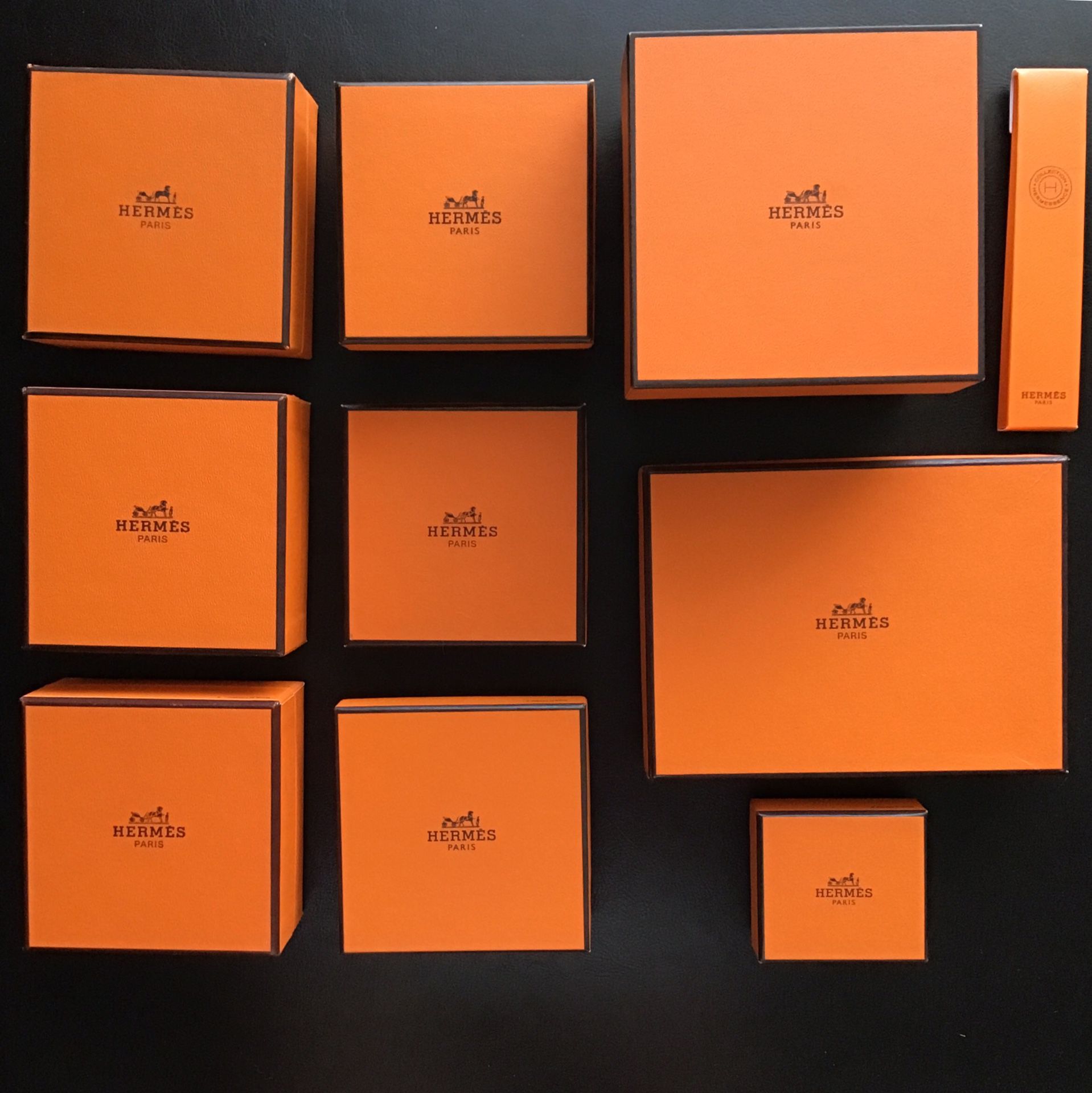 Authentic Hermès of Paris empty gift boxes and shopping bags for accessories in various sizes