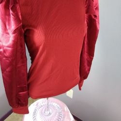 Small red long silk sleeve blouse 
95% polyester and 5% spandex

