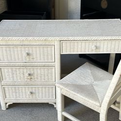 Vintage Wicker Henry Link Desk And Chair Set. Small Hole In Back Of Chair Easy Fix Lowe’s Sells Netting With A Touch Of White Paint.