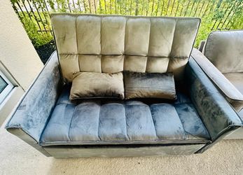 Dark gray velvet 3-in-1 convertible sleeper sofa