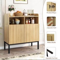 Ligth Oak Fluted Two Doors Cabinet